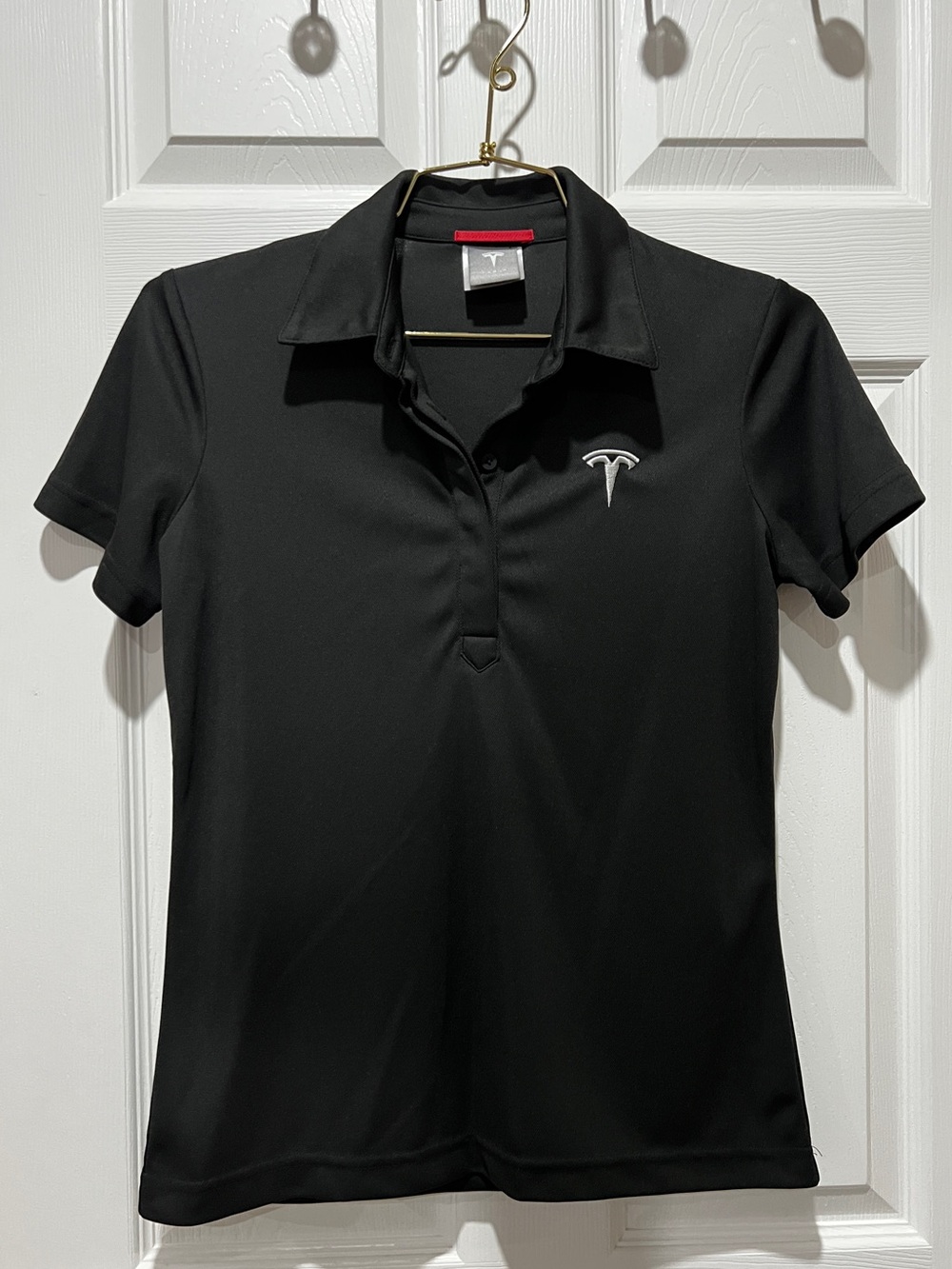 Tesla Women's Short Sleeve Jersey Polo Black size XS Embroidery Chest Logo